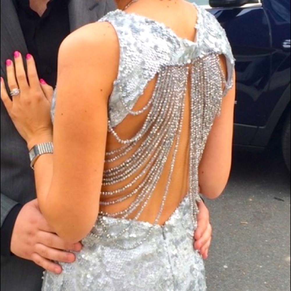 Long silver dress with sequin